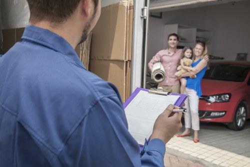 Moving van loading household items for a Belsizepark relocation